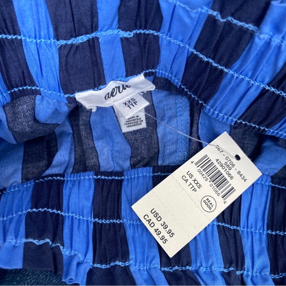 aerie Navy and Sky Blue Striped Elastic-Waist Women's Shorts - Picture 8 of 8